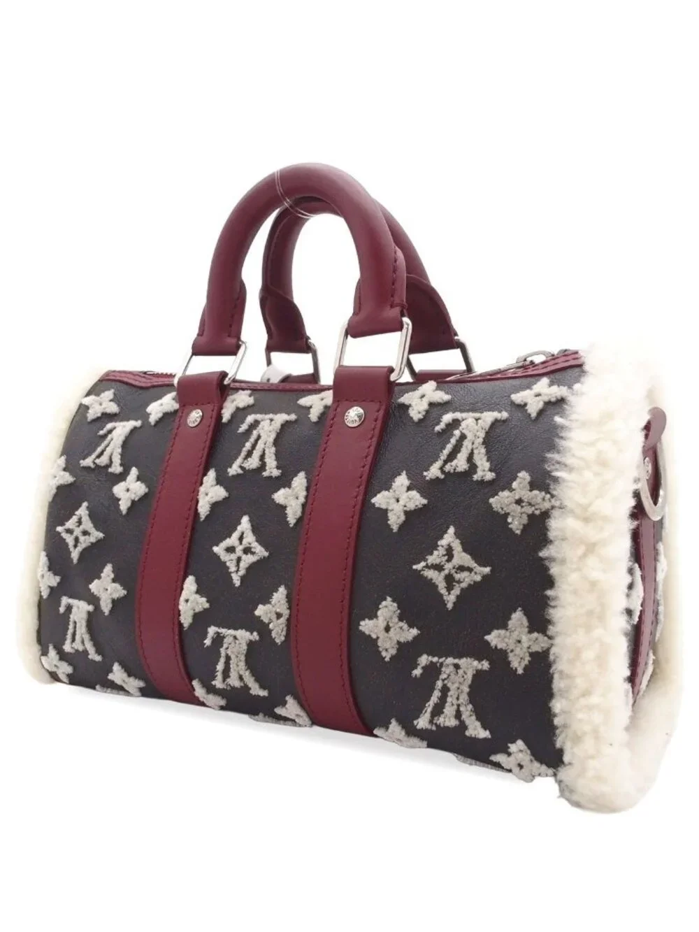 Louis Vuitton Keepall Bandouliere 25 Noir Blanc Rouge Fonce Leather Monogram